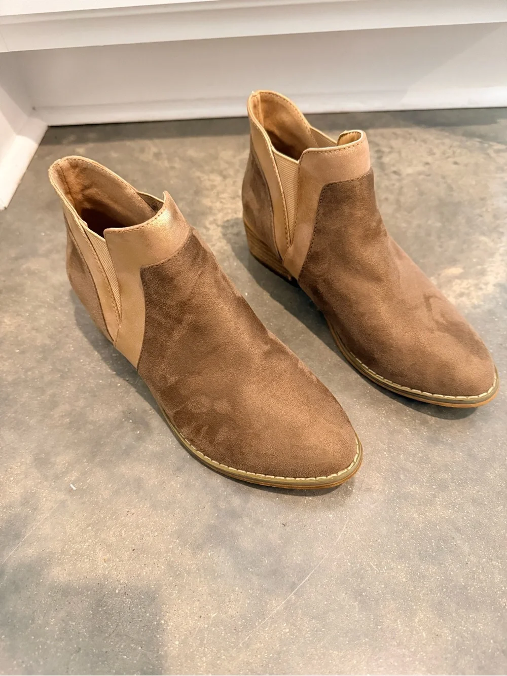 Corkys Two-Tone Brown Suede Ankle Booties